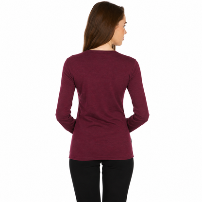 Camiseta de lana merino de cuello redondo ligera para mujer - 100% lana merino