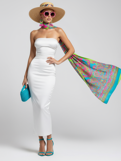 Vestido de Falda Larga con Estilo Asimétrico y Diseño Ajustado para Mujer, Blanco, Tribeca, BYMANYC New York.