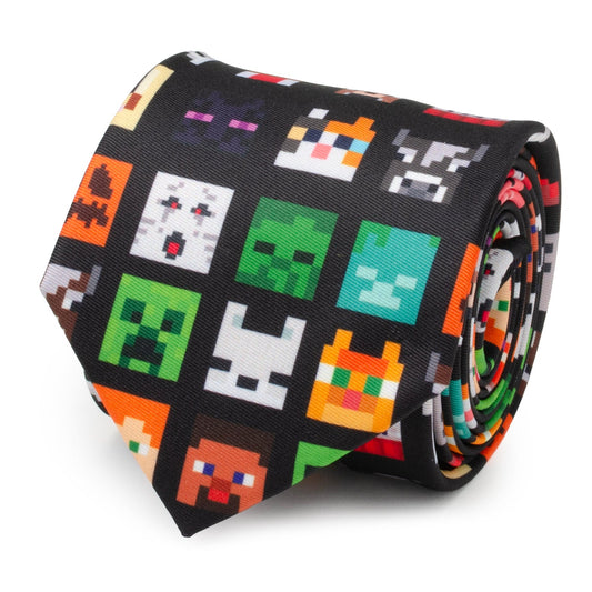Corbata negra de hombre con diseño de personaje de Minecraft