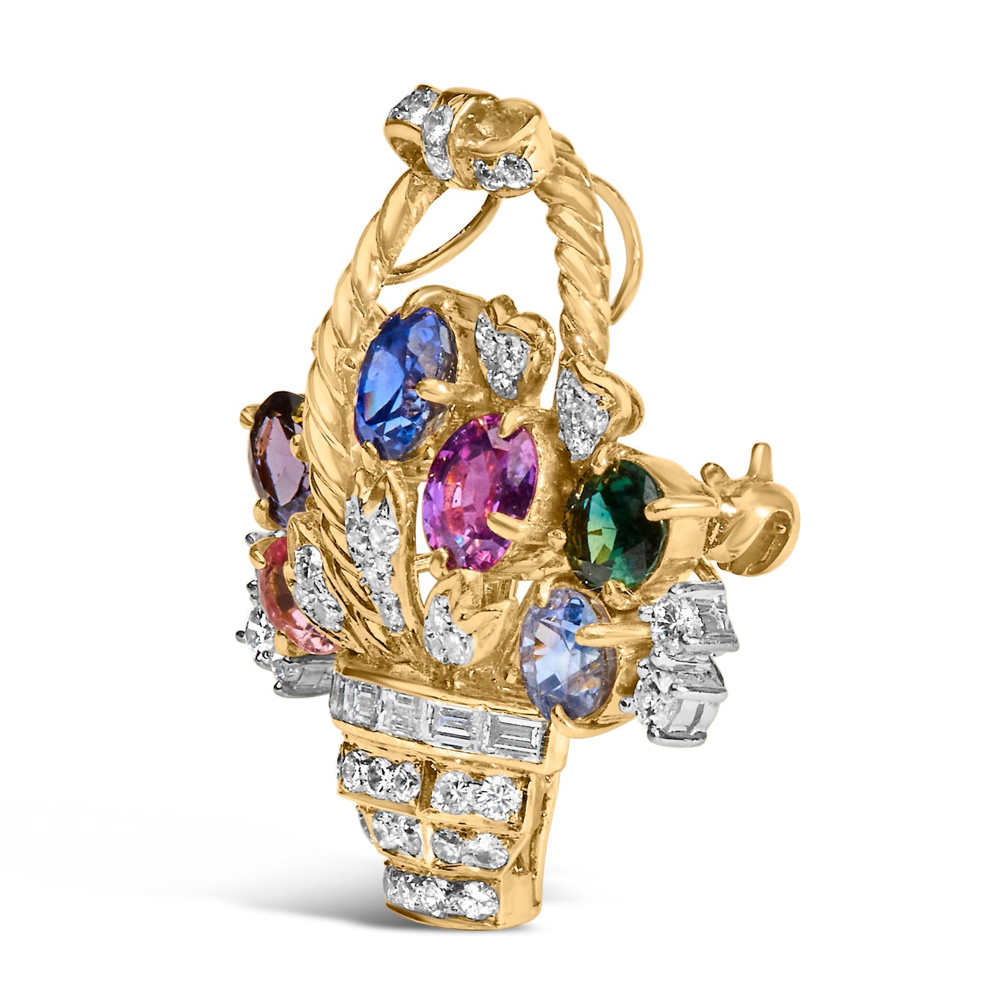 Colgante y broche floral de 1,10 ct en total de diamantes y gemas mixtas de oro amarillo de 18K (color G-H, claridad VS1-VS2)