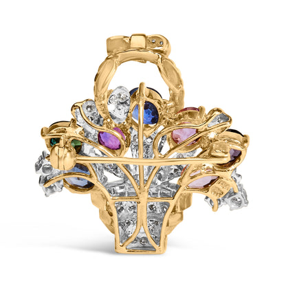 Colgante y broche floral de 1,10 ct en total de diamantes y gemas mixtas de oro amarillo de 18K (color G-H, claridad VS1-VS2)