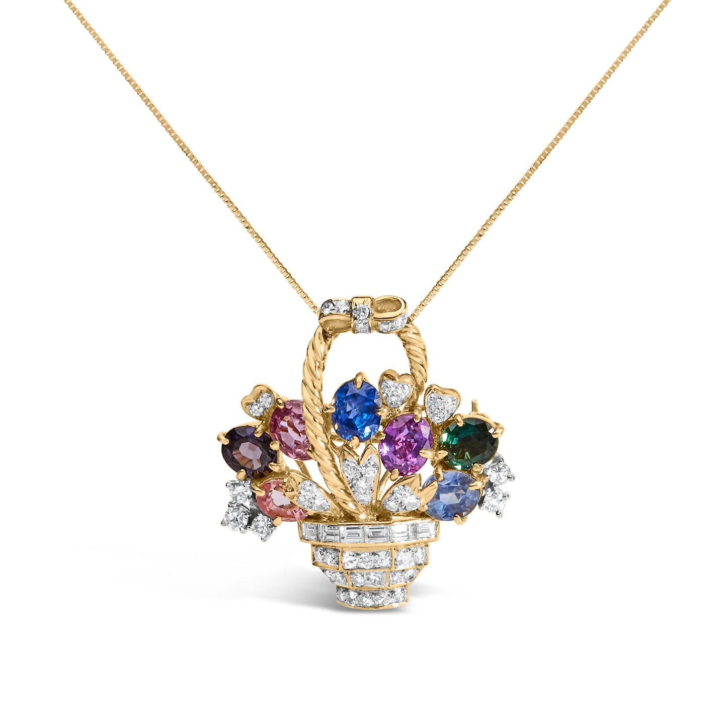 Colgante y broche floral de 1,10 ct en total de diamantes y gemas mixtas de oro amarillo de 18K (color G-H, claridad VS1-VS2)
