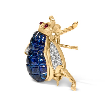 Broche de abejorro de oro amarillo de 18K con diamantes de 3/8 Cttw y zafiros azules de 5 4/5 Cttw (color F-G, claridad VS2-SI1)