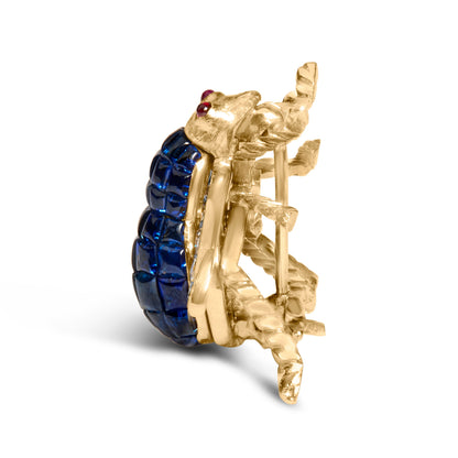 Broche de abejorro de oro amarillo de 18K con diamantes de 3/8 Cttw y zafiros azules de 5 4/5 Cttw (color F-G, claridad VS2-SI1)