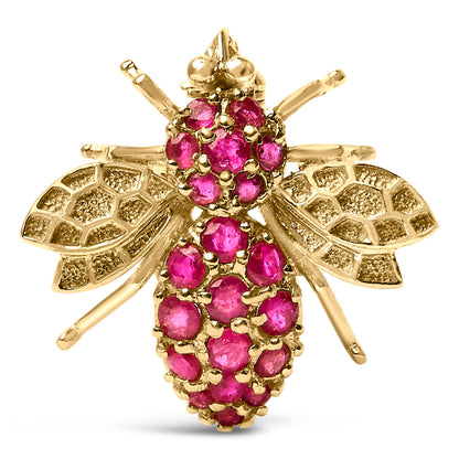 Broche de abeja de oro amarillo de 14 quilates con rubí rojo