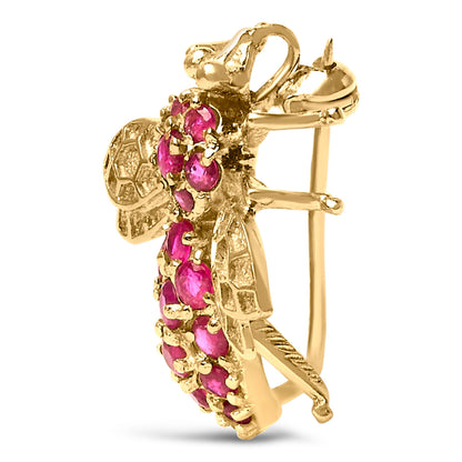 Broche de abeja de oro amarillo de 14 quilates con rubí rojo