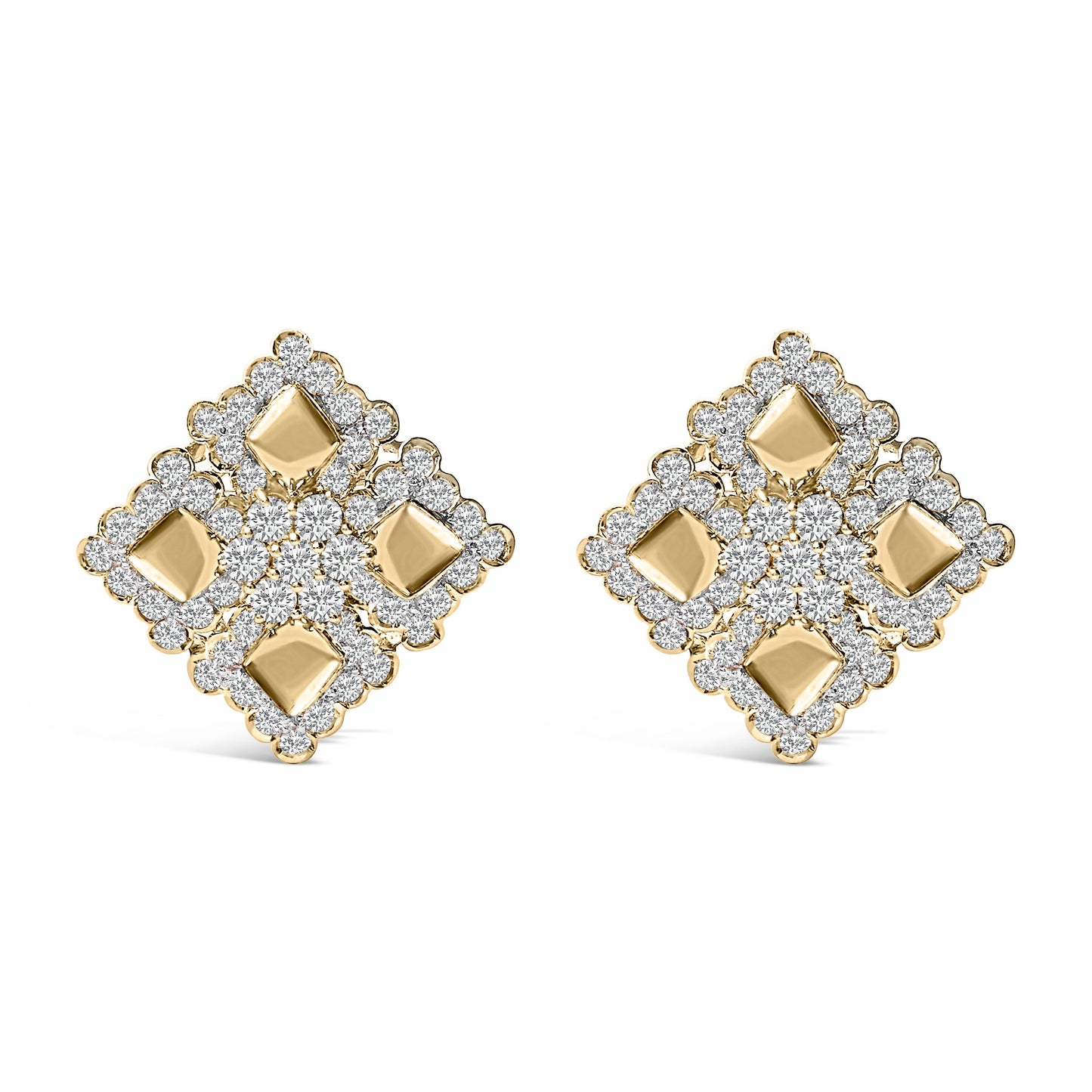 Pendientes de tuerca de racimo geométrico de diamantes de oro amarillo de 18 quilates y 5 1/5 quilates