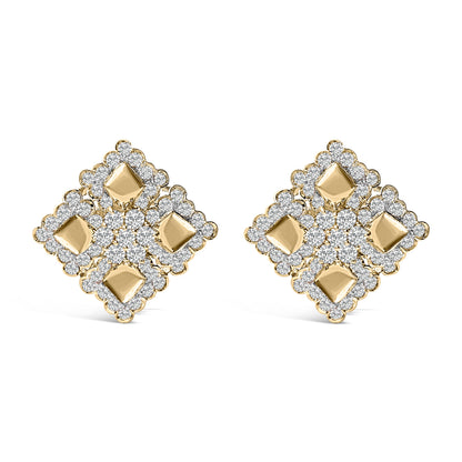 Pendientes de tuerca de racimo geométrico de diamantes de oro amarillo de 18 quilates y 5 1/5 quilates