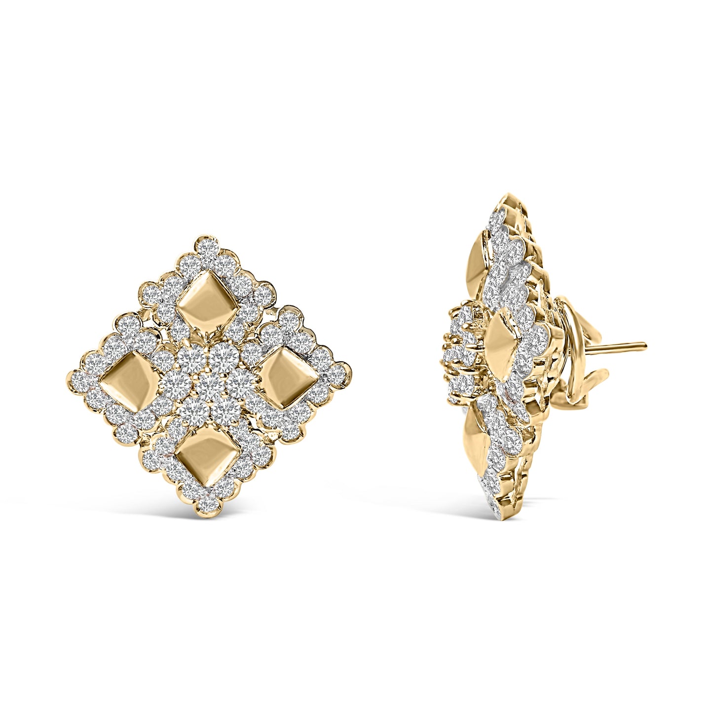 Pendientes de tuerca de racimo geométrico de diamantes de oro amarillo de 18 quilates y 5 1/5 quilates
