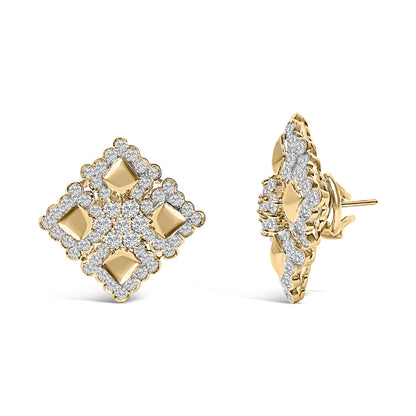Pendientes de tuerca de racimo geométrico de diamantes de oro amarillo de 18 quilates y 5 1/5 quilates