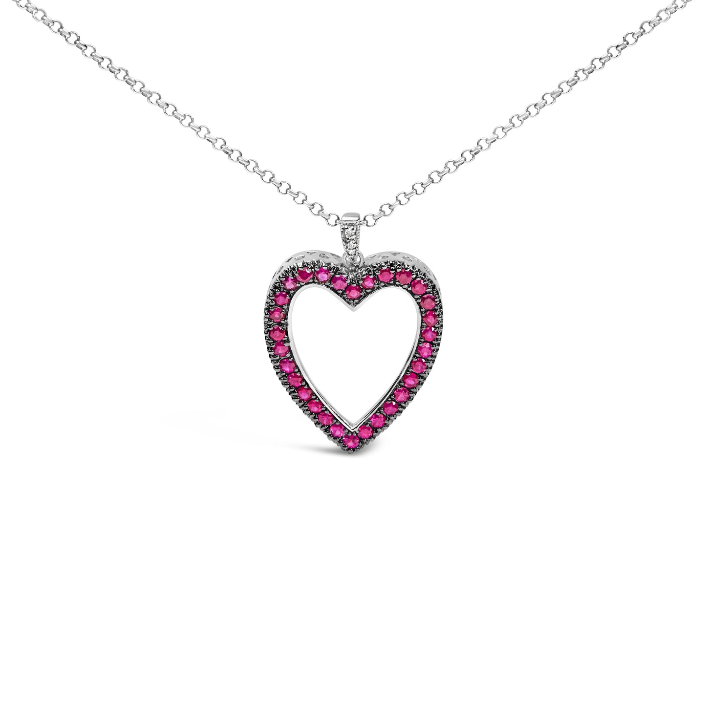 Collar con colgante de corazón abierto de oro de 18K con 1/3 Cttw de diamante y rubí rojo con rodio negro, 18" (color G-H, claridad VS2-SI1)