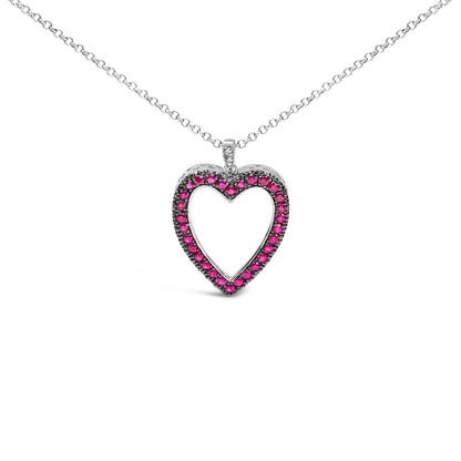 Collar con colgante de corazón abierto de oro de 18K con 1/3 Cttw de diamante y rubí rojo con rodio negro, 18" (color G-H, claridad VS2-SI1)