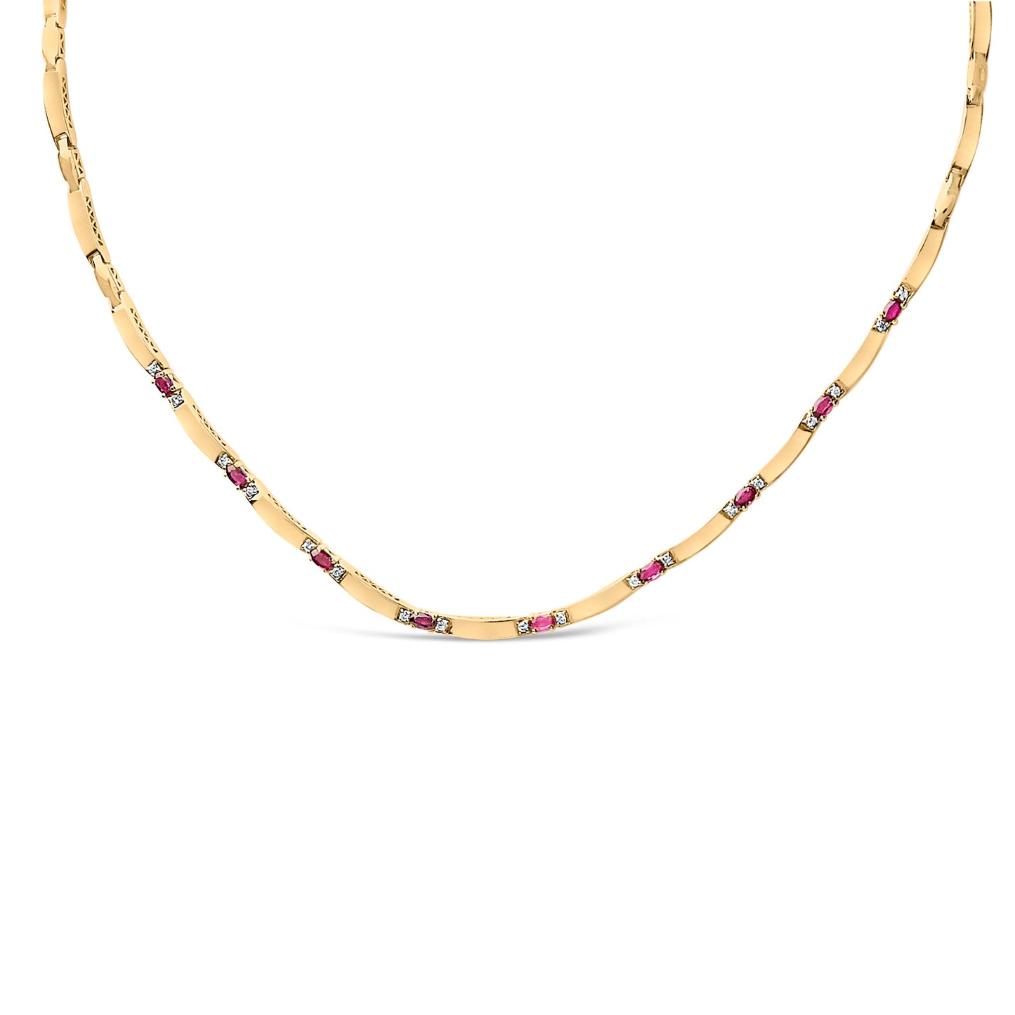 Collar de eslabones alternados de oro amarillo de 14 quilates con rubíes rojos y diamantes de 3/8 quilates