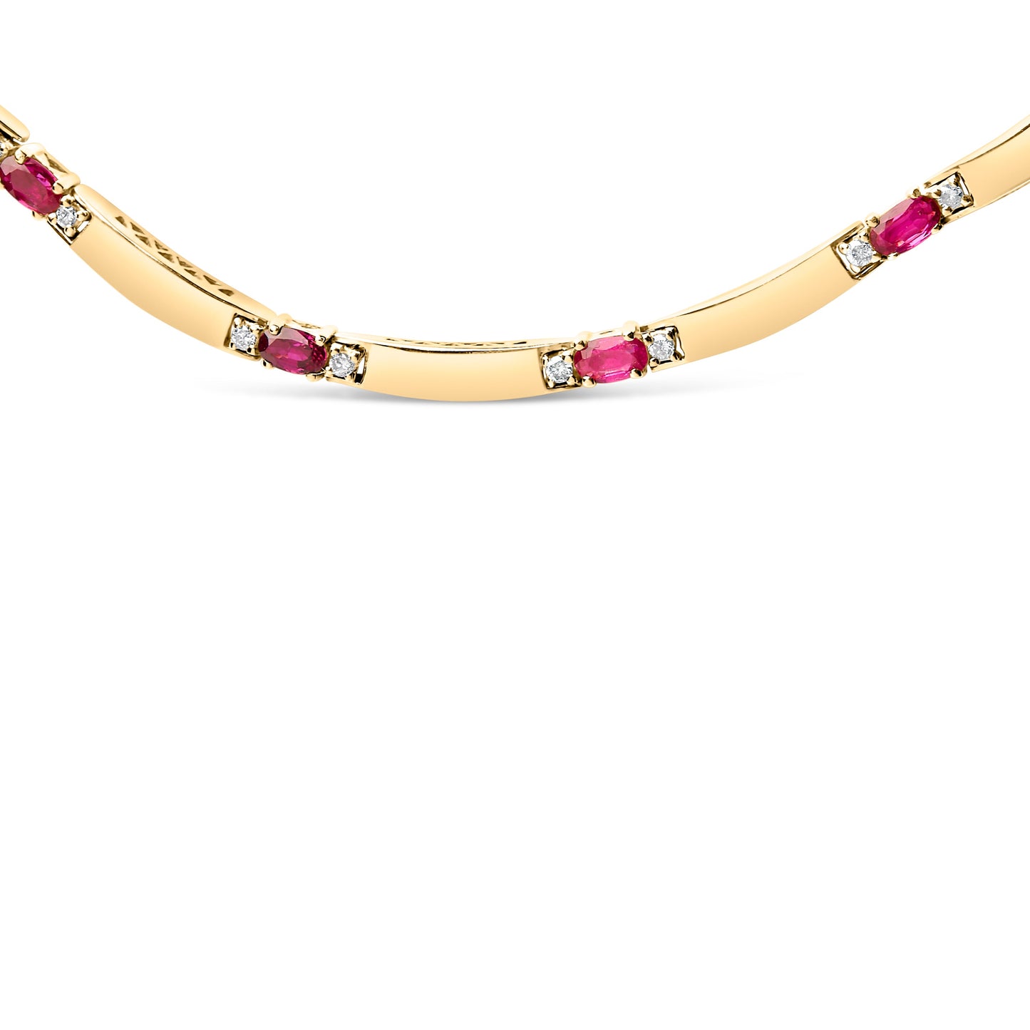 Collar de eslabones alternados de oro amarillo de 14 quilates con rubíes rojos y diamantes de 3/8 quilates