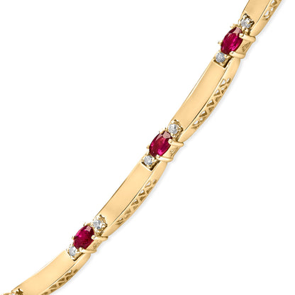 Collar de eslabones alternados de oro amarillo de 14 quilates con rubíes rojos y diamantes de 3/8 quilates