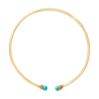 Gargantilla de oro amarillo de 18 K con extremos de cabujón de turquesa