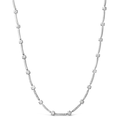 Collar tipo estación de oro blanco de 14 quilates con diamantes de 1,0 quilates, motivo de flores y barra