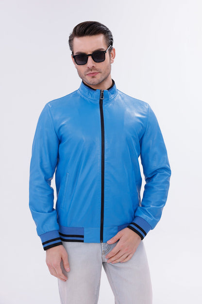 Monza Blue Lambskin Men Leather Jacket