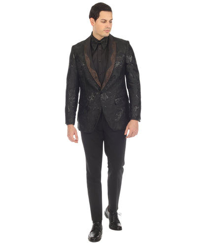 Men's Midnight Black Shawl Collar Tuxedo 1 Button 2 Vent Slim Fit Blazer