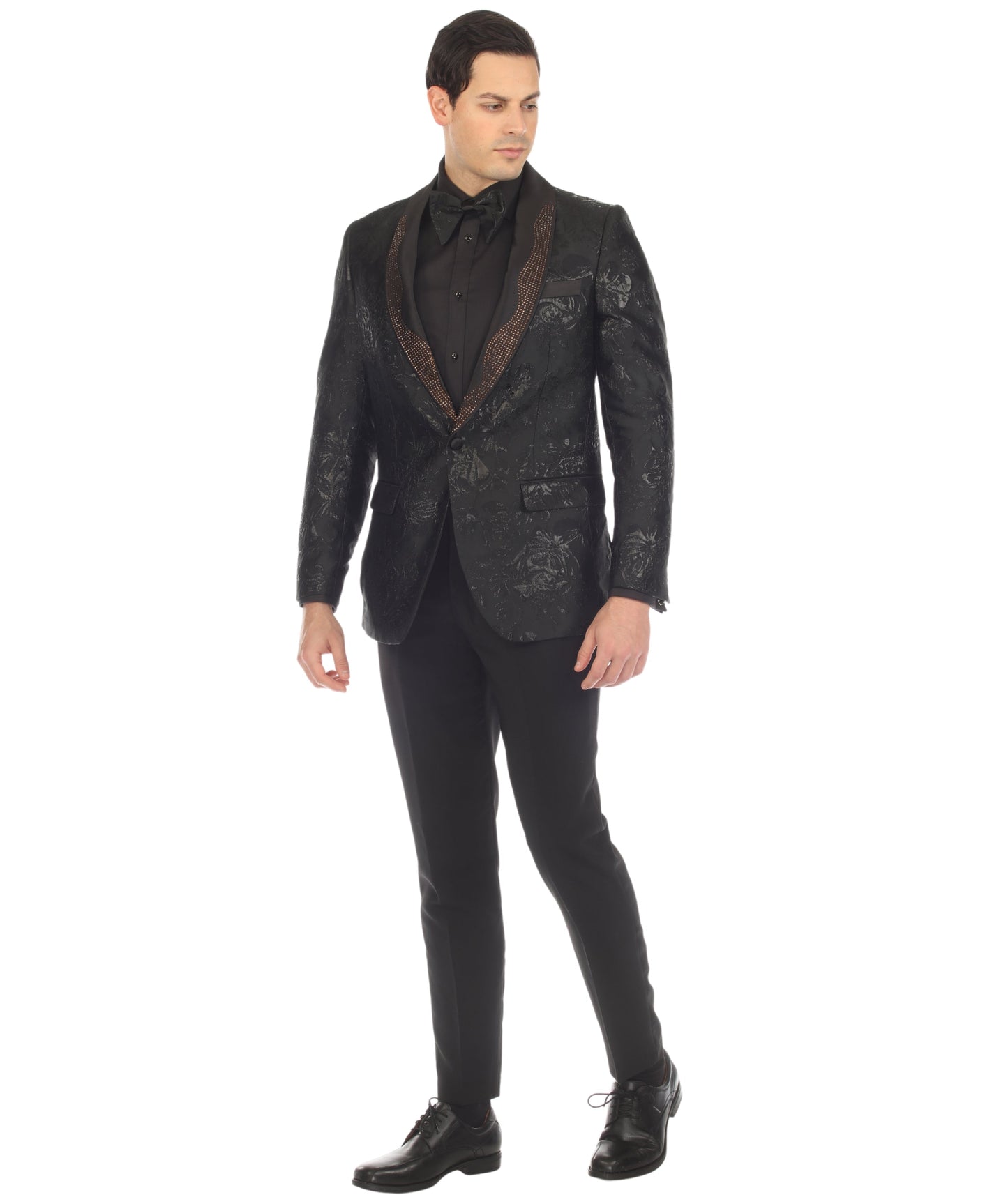 Men's Midnight Black Shawl Collar Tuxedo 1 Button 2 Vent Slim Fit Blazer