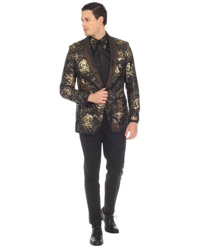 Men's Midnight Gold Shawl Collar Tuxedo 1 Button 2 Vent Slim Fit Blazer