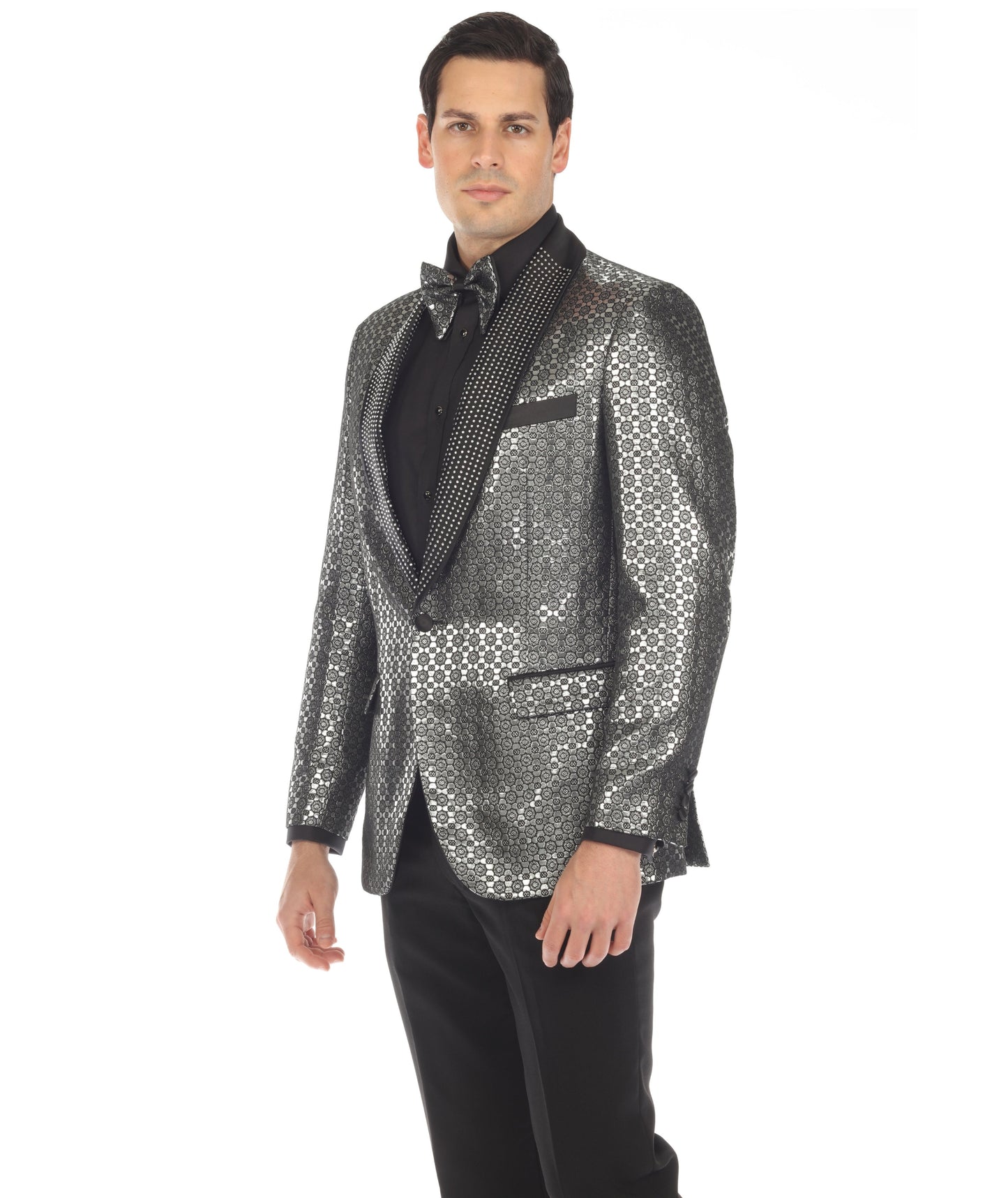 Men's Mojito Silver Shawl Collar Tuxedo 1 Button 2 Vent Slim Fit