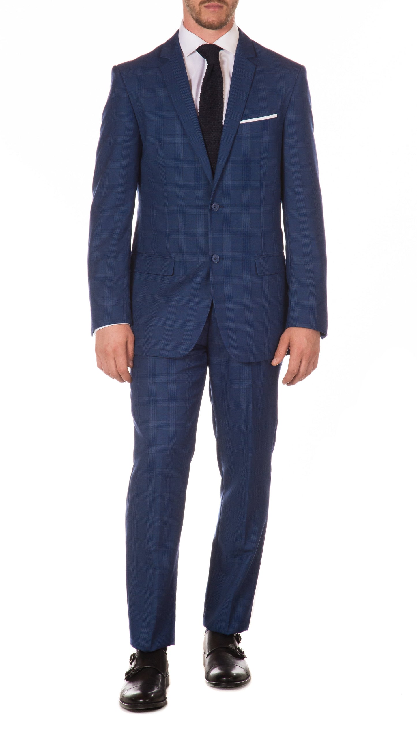 Morgan Men's Slim Fit Blue Plaid 2-Piece Suit