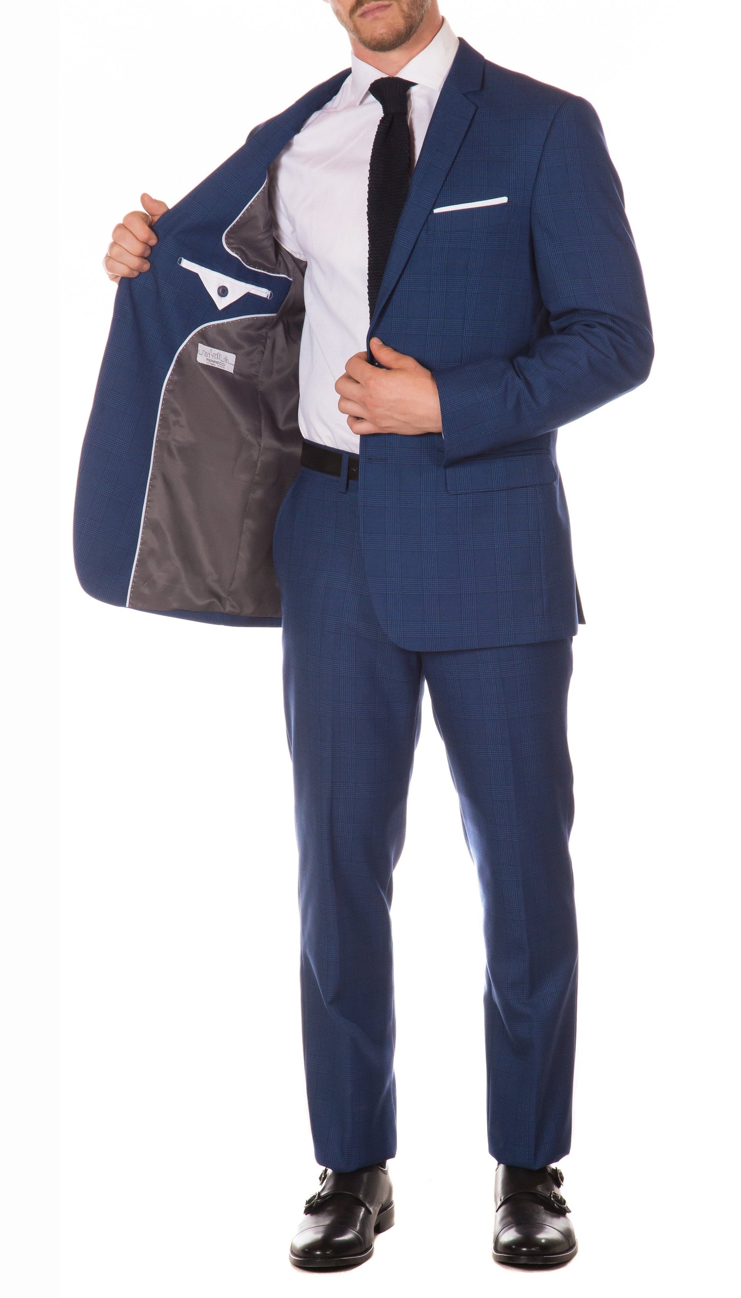 Morgan Men's Slim Fit Blue Plaid 2-Piece Suit