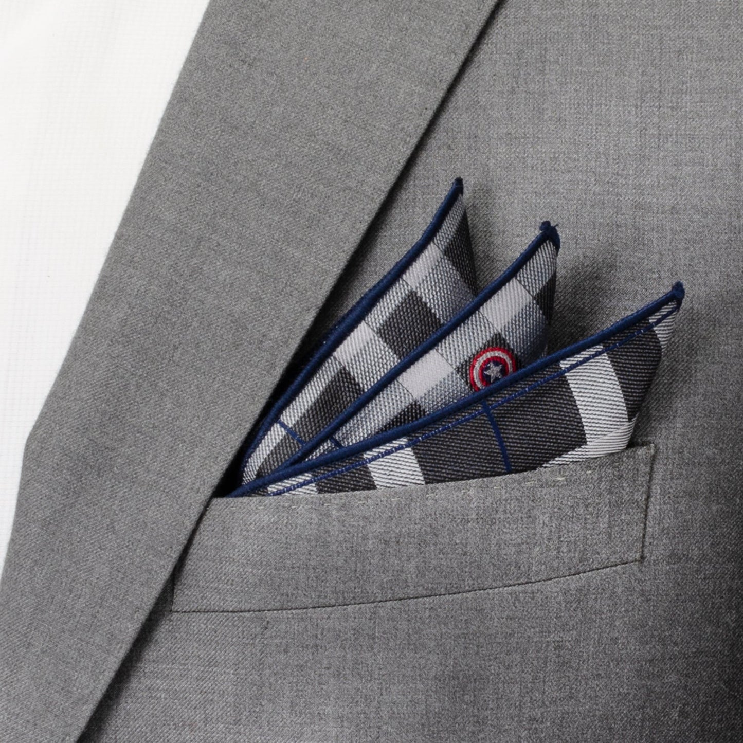 Marvel Captain America Gray Plaid Pocket Square