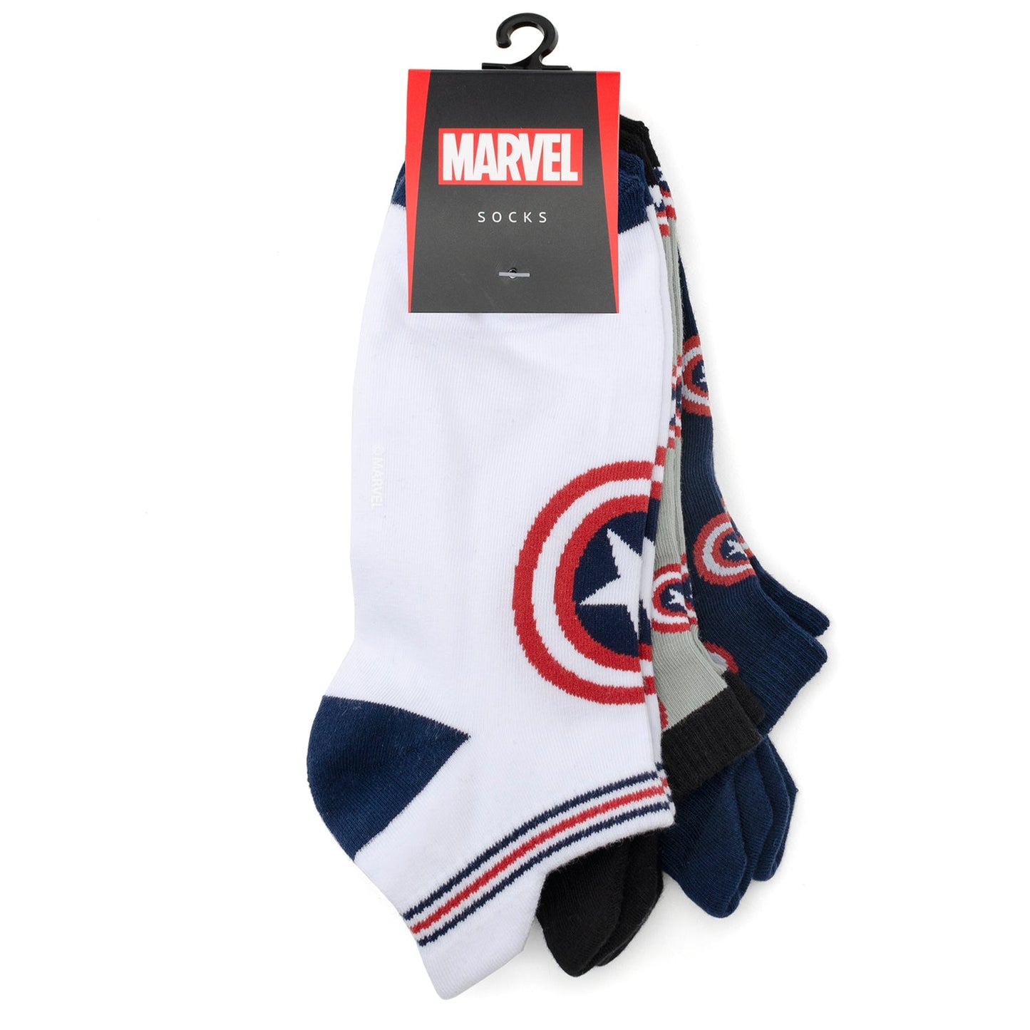 Pack de 3 calcetines tobilleros de Marvel Capitán América y set de regalo de pin de solapa