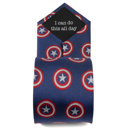 Corbata azul con mensaje oculto de Capitán América de Marvel para hombre