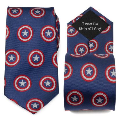 Corbata azul con mensaje oculto de Capitán América de Marvel para hombre