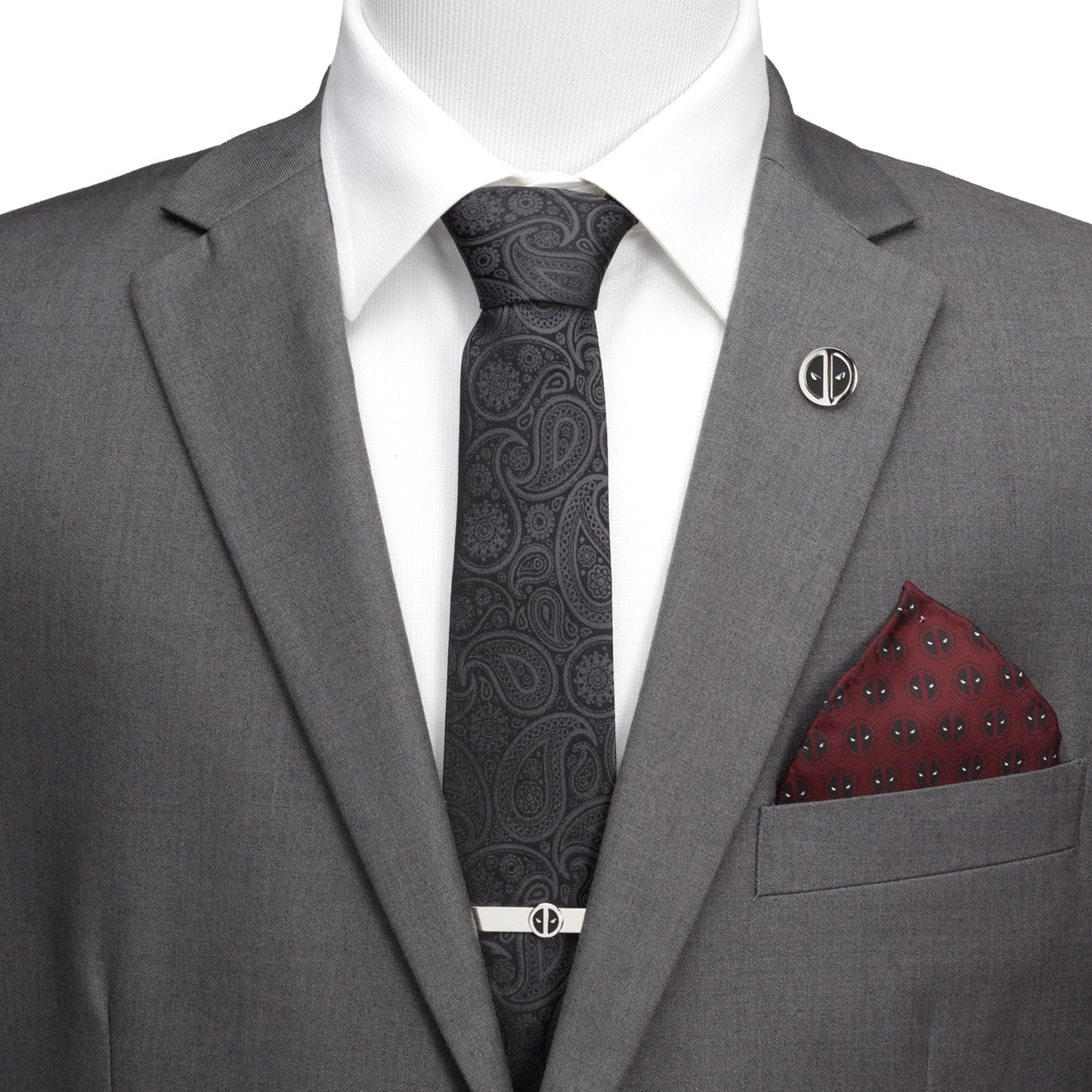 Corbata de seda negra para hombre Marvel Deadpool Paisley oculto