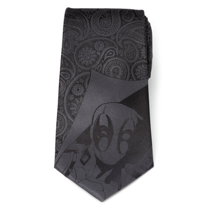 Corbata de seda negra para hombre Marvel Deadpool Paisley oculto