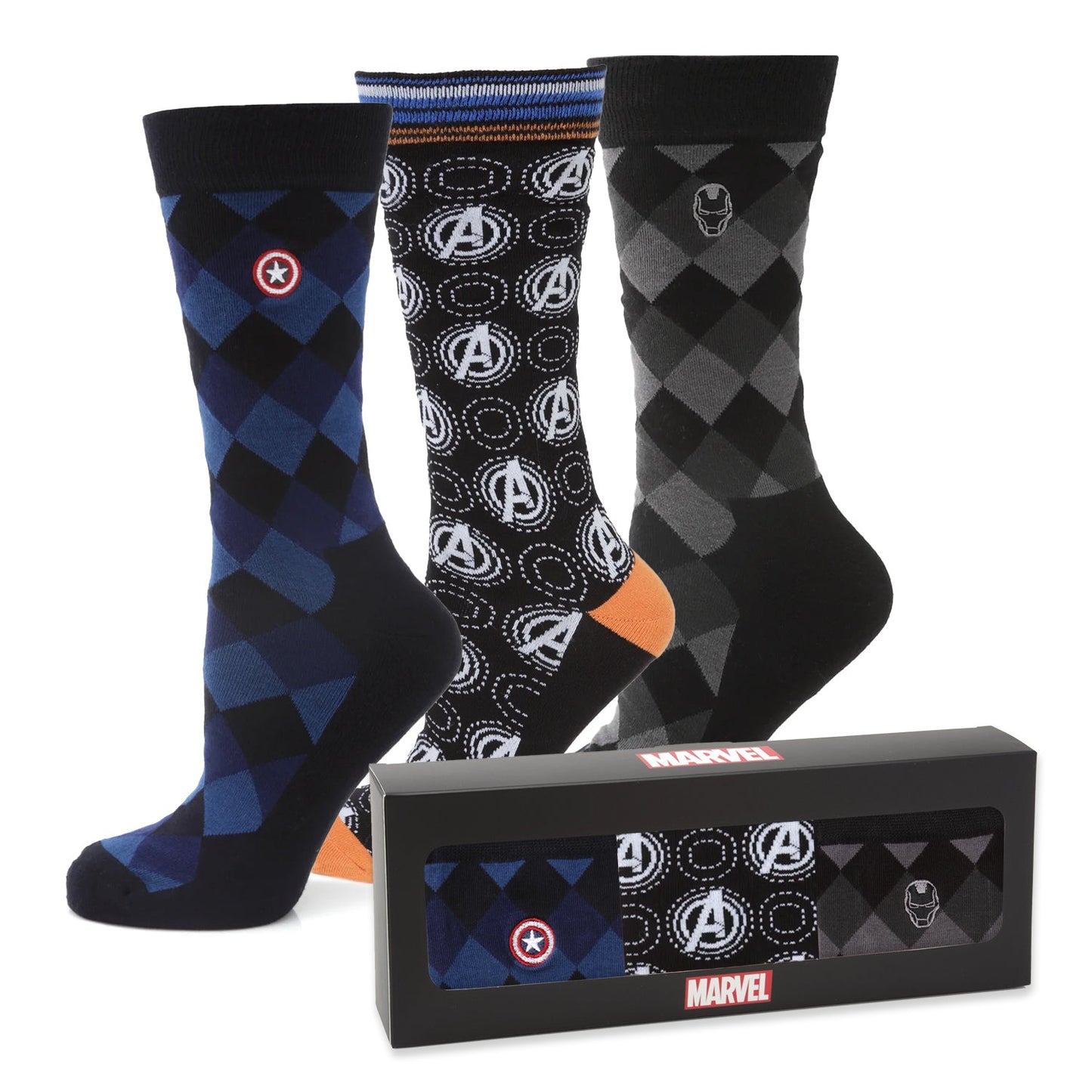Paquete de 3 calcetines Marvel Argyle y set de regalo con pin de solapa