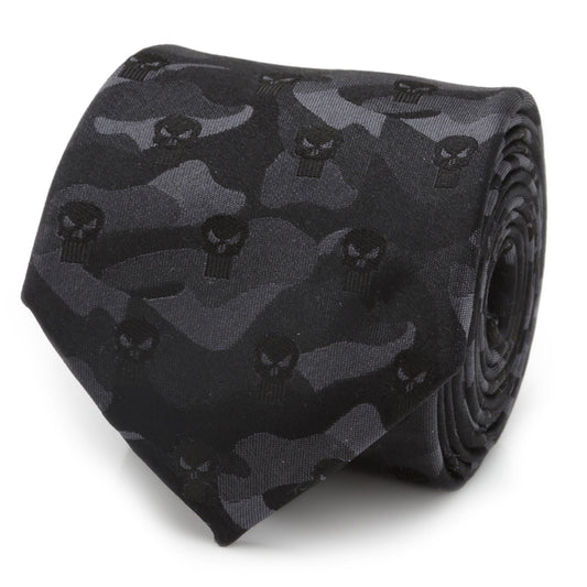 Corbata de seda negra con diseño de camuflaje de Marvel The Punisher para hombre