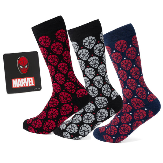 Set de regalo de calcetines y pin de solapa de Marvel Spider-Man Dot de 3 pares