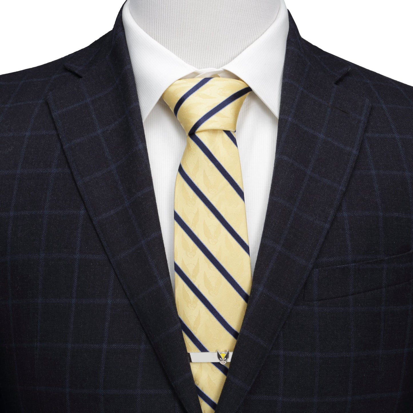 Corbata de seda para hombre Marvel X-Men Wolverine de rayas amarillas y azul marino