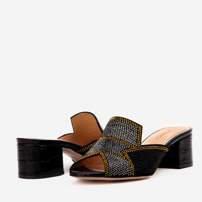 The Magnolia Black Glitter Leather Women Sandal