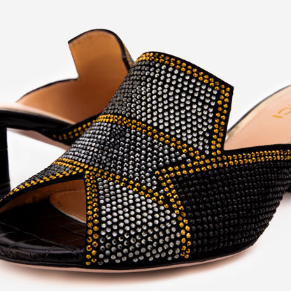 The Magnolia Black Glitter Leather Women Sandal