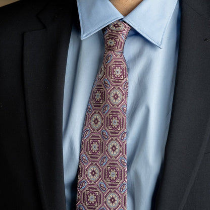 Mantova - Printed Silk Tie - Burgundy Plum - My Men's Shop