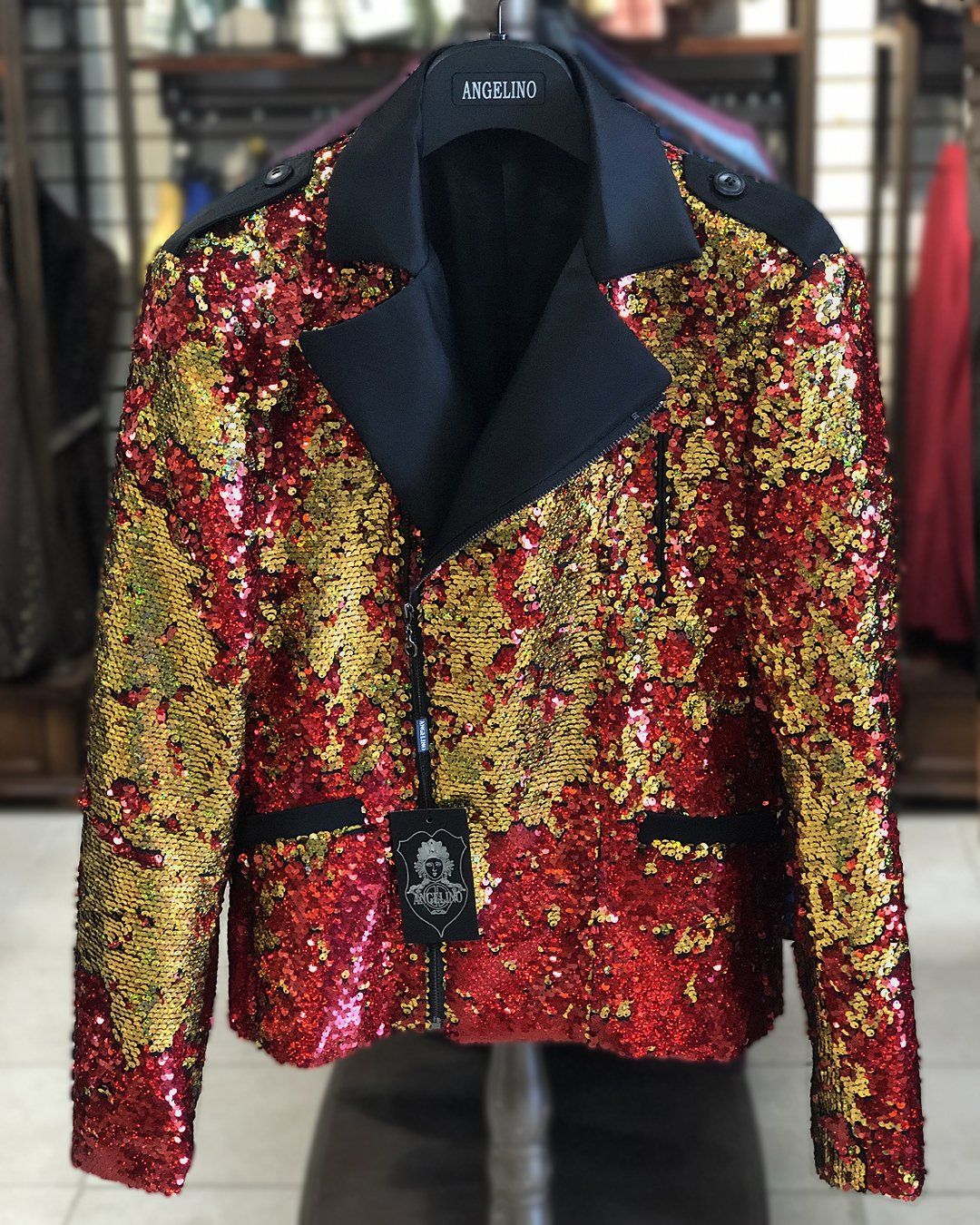 Men's Fashion Jacket - Biker Jacket - Sequin Red/Gold - My Men's Shop