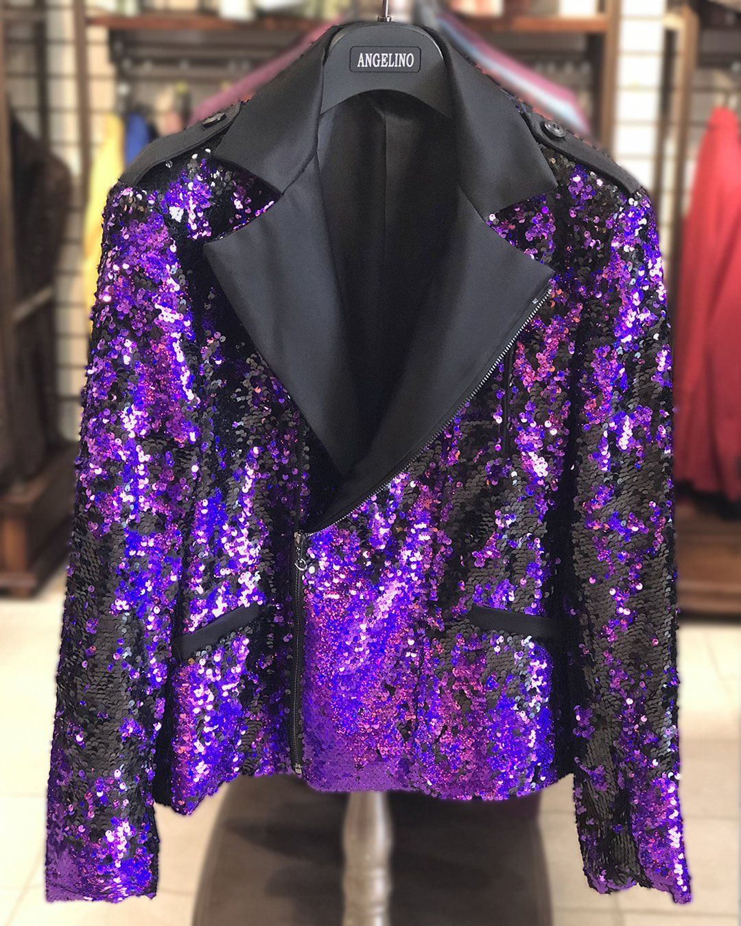 Men's Fashion Jacket - Biker Jacket - Sequin Purple - My Men's Shop