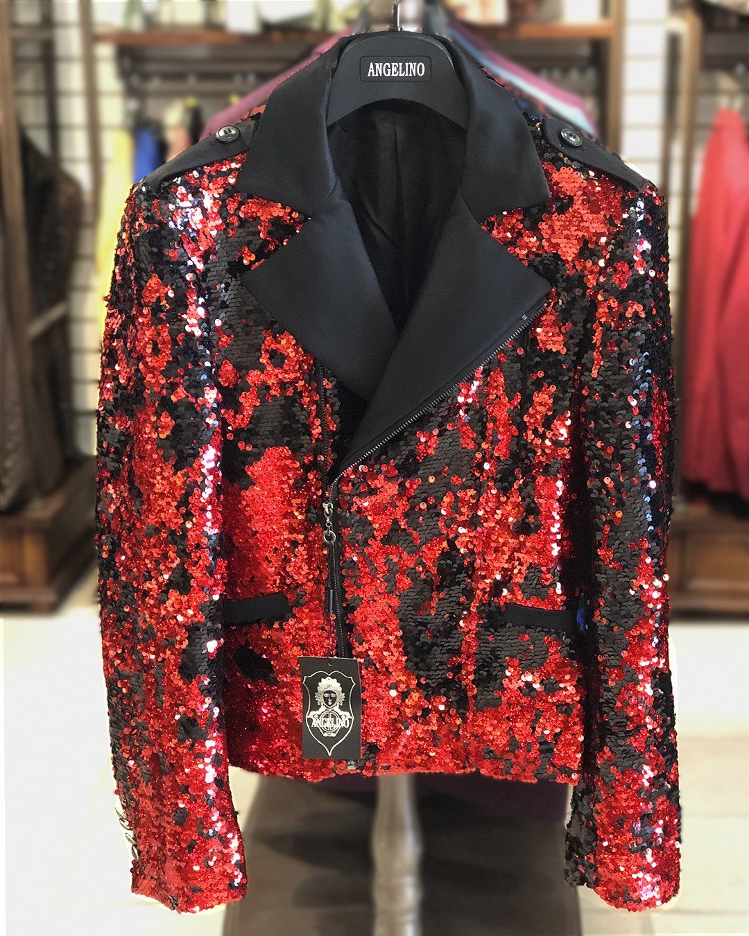Men's Fashion Jacket -  Biker Jacket - Sequin Red/Black - My Men's Shop