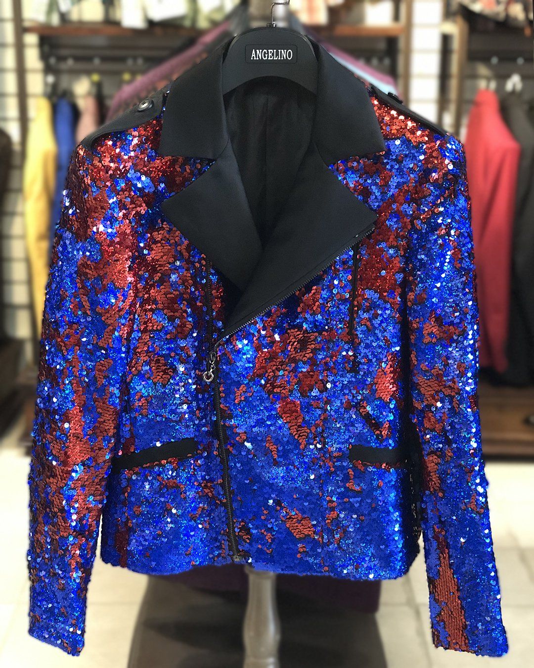 Men's Fashion Jacket - Biker Jacket - Sequin Red/Blue - My Men's Shop