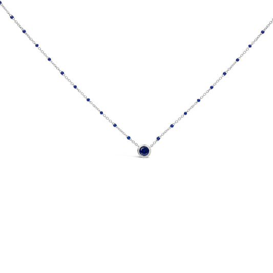 Collar con cadena de cuentas de zafiro creado en plata de ley de 45 cm