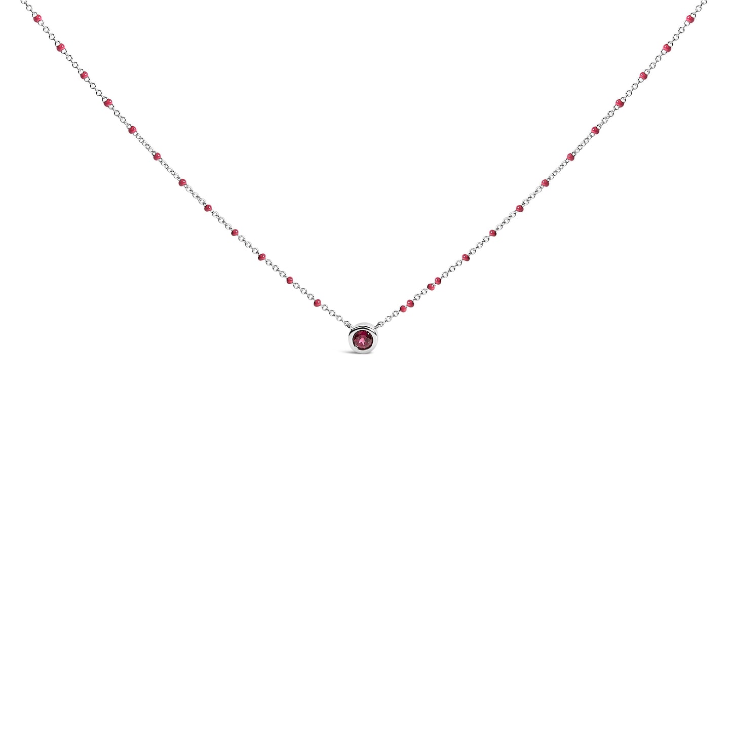 Collar de Plata de Ley Rodolita Esmalte Cuentas Cadena 18 Pulgadas