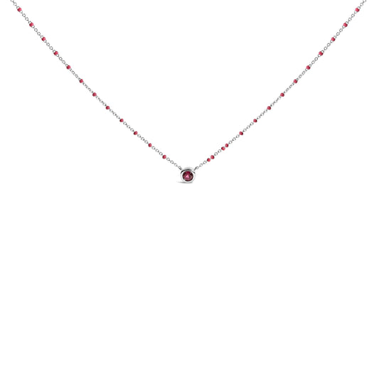 Collar de Plata de Ley Rodolita Esmalte Cuentas Cadena 18 Pulgadas