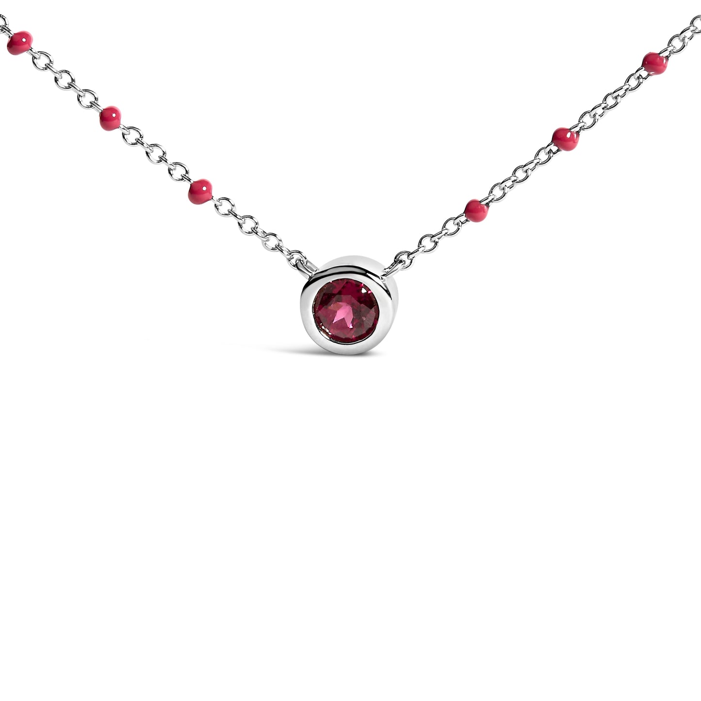 Collar de Plata de Ley Rodolita Esmalte Cuentas Cadena 18 Pulgadas