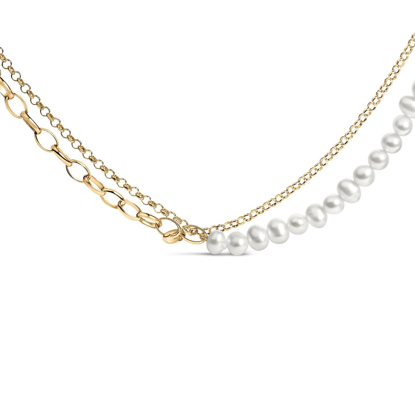 Collar de Perlas Cultivadas de Oro Amarillo de 18K con Cadena Rolo y Paperclip